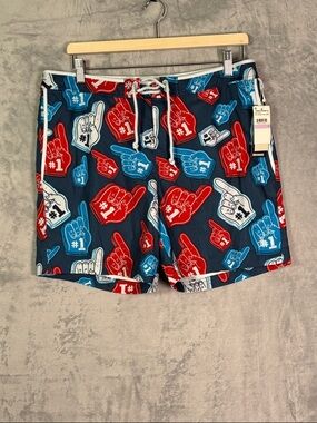 NWT New Original Penguin Blue Sports #1 Foam Fingers Swim Shorts Size 32